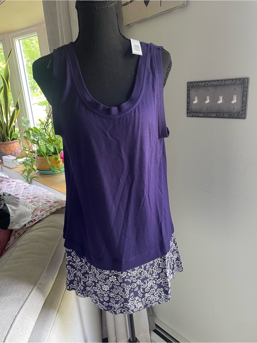 Max Jeans Purple Layered Tank with Floral Underlay